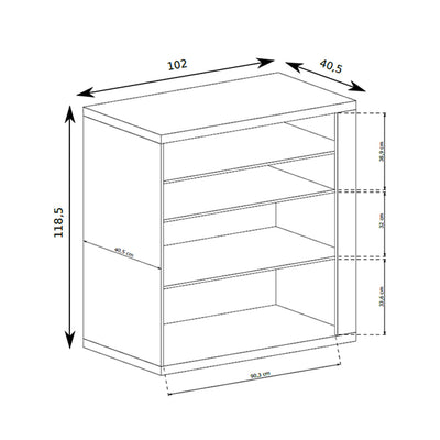 Dressoir Korin 102x119 – maattekening met breedte, hoogte en diepte