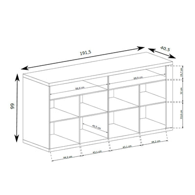 Dressoir Korin 192x99 – maattekening met breedte, hoogte en diepte