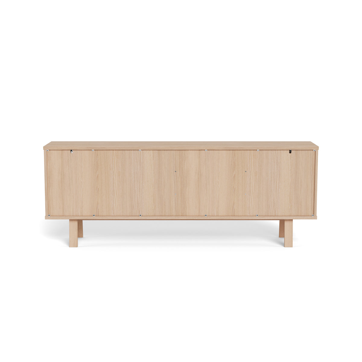 Commode Lurisse 200 x 75, chêne blanchi – vue arrière montrant la paroi arrière pleine de la commode sur pieds