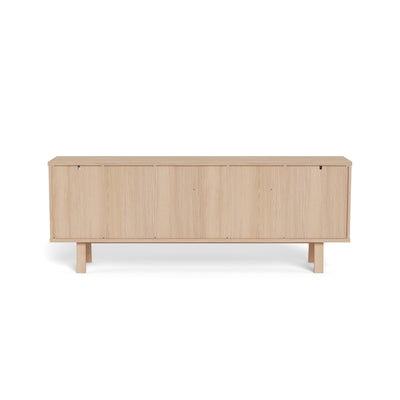Commode Lurisse 200 x 75, chêne blanchi – vue arrière montrant la paroi arrière pleine de la commode sur pieds