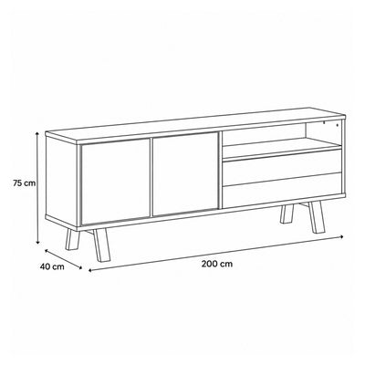 Commode Lurisse 200 x 75 – plan coté indiquant la largeur, la hauteur et la profondeur