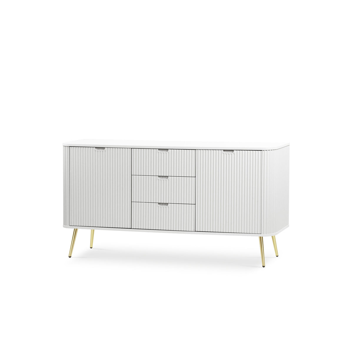 Eva Sideboard with Doors and Drawers 168x87, Modern Style – White, Golden