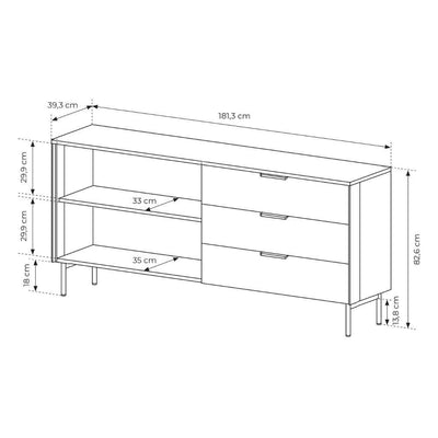 Lummer Sideboard with Doors and Drawers 181x83, Modern Style – dimensions drawing