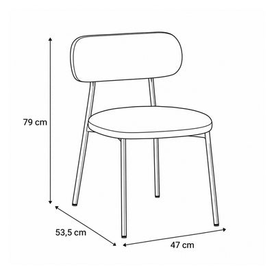 Chaise Dotto 47 x 79 – plan coté indiquant la largeur, la hauteur et la profondeur