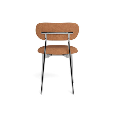 Chaise Dotto 47 x 79, couleur terre cuite, vue de dos – dossier recouvert du même tissu que l'avant, pieds chromés
