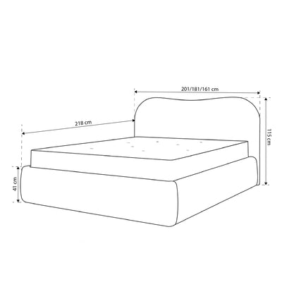 Leo Upholstered Ottoman Bed with Storage, Modern Style – dimensions drawing