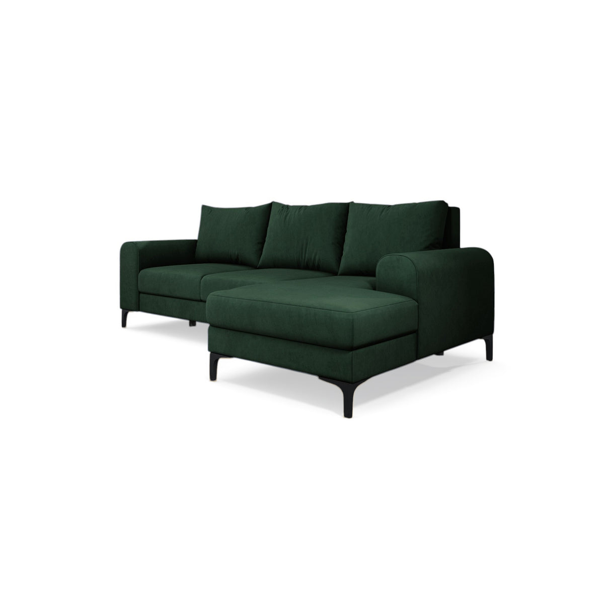 Arpelo-hoekbank 245x145, rechtszijdig, kleur Bosmos (MANILA 35) op zwarte poten – moderne hoekbank in boho-stijl
