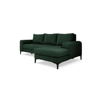 Arpelo-hoekbank 245x145, rechtszijdig, kleur Bosmos (MANILA 35) op zwarte poten – moderne hoekbank in boho-stijl