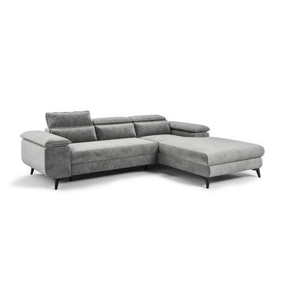 Canapé d'angle Bessi 276x205, version droite, Brume Grise (MONOLITH 84) – chaise longue à droite, vue de trois quarts
