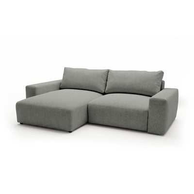 Canapé d'angle modulable Iskeli Gris Acier (ARAGON 83), version gauche, vue de trois quarts – canapé d'angle avec pouf en tissu Aragon