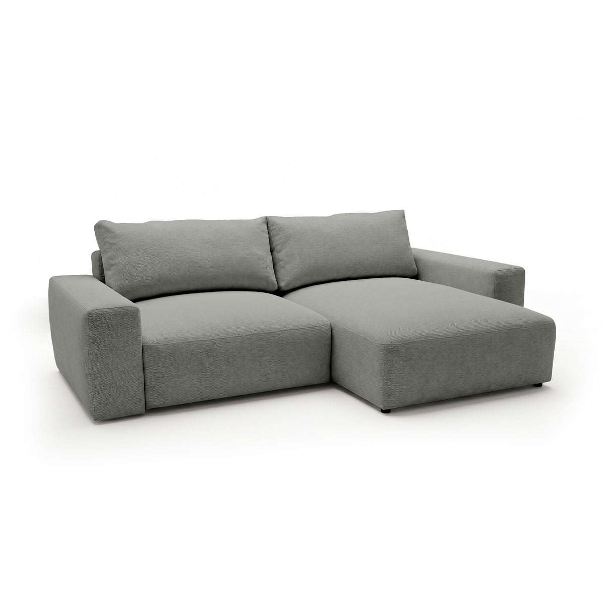 Canapé d'angle modulable Iskeli Gris Acier (ARAGON 83), version droite, vue de trois quarts – canapé d'angle avec pouf en tissu Aragon