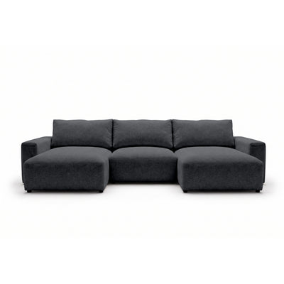 Modulaire hoekbank U Iskeli 361 cm Donker Asgrijs (ARAGON 93), vooraanzicht – hoekbank met twee chaise longues in Aragon-stof