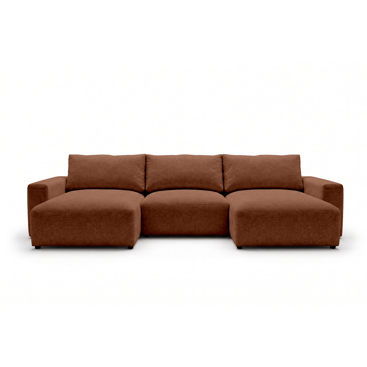 Modulaire hoekbank U Iskeli 361 cm Mat Kaneel (ARAGON 56), vooraanzicht – hoekbank met twee chaise longues in Aragon-stof