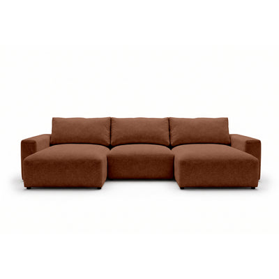 Modulaire hoekbank U Iskeli 361 cm Mat Kaneel (ARAGON 56), vooraanzicht – hoekbank met twee chaise longues in Aragon-stof