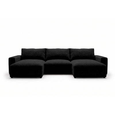 Modulaire hoekbank U Iskeli 361 cm Ravenzwart (ARAGON 99), vooraanzicht – hoekbank met twee chaise longues in Aragon-stof