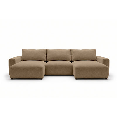 Modulaire hoekbank U Iskeli 361 cm Notenbeige (ARAGON 14), vooraanzicht – hoekbank met twee chaise longues in Aragon-stof