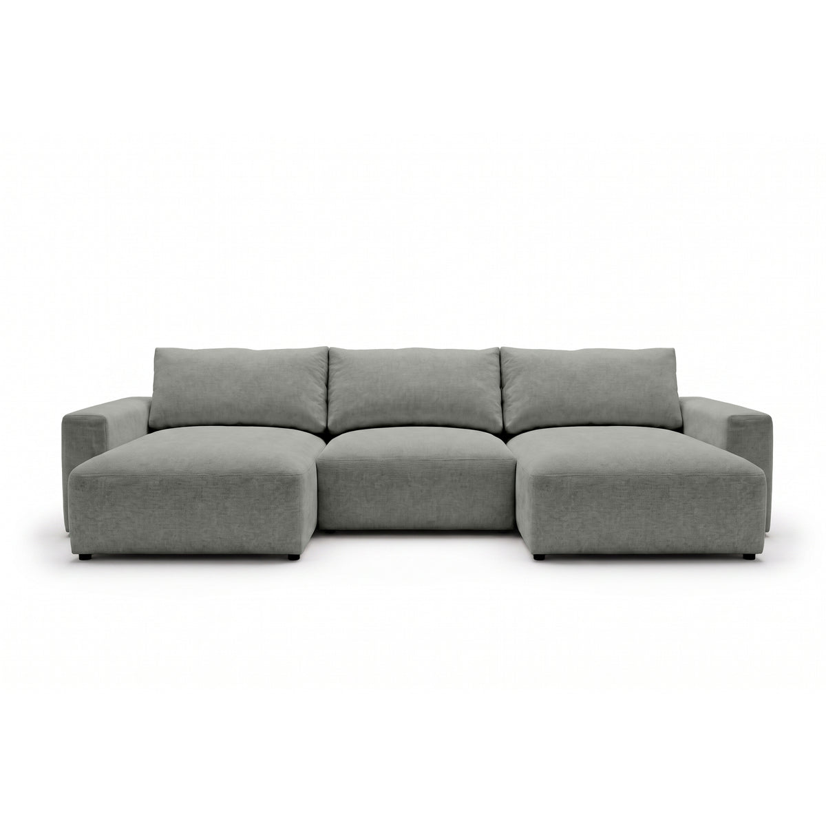 Modulaire hoekbank U Iskeli 361 cm Staalgrijs (ARAGON 83), vooraanzicht – hoekbank met twee chaise longues in Aragon-stof