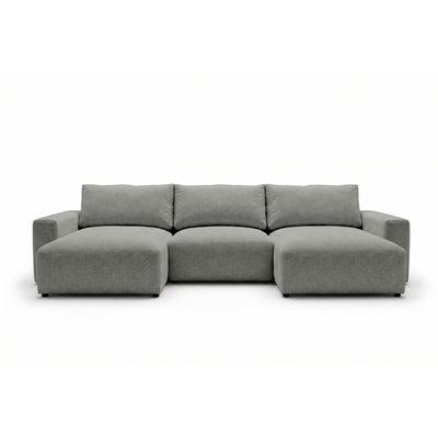 Modulaire hoekbank U Iskeli 361 cm Staalgrijs (ARAGON 83), vooraanzicht – hoekbank met twee chaise longues in Aragon-stof