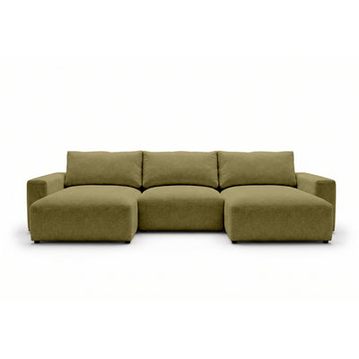 Modulaire hoekbank U Iskeli 361 cm Goudkleurig Linnen (ARAGON 35), vooraanzicht – hoekbank met twee chaise longues in Aragon-stof