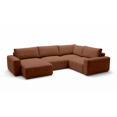 Modulaire hoekbank UL Iskeli Plus 341 cm Mat Kaneel (ARAGON 56), linkszijdig, schuin aanzicht – grote hoekbank in Aragon-stof