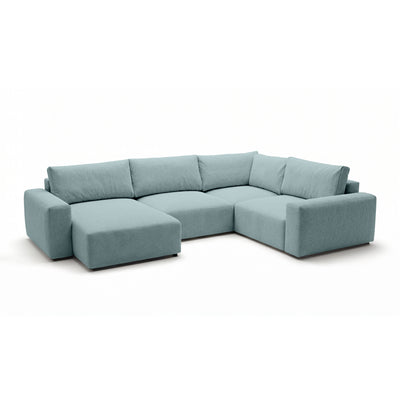 Modulaire hoekbank UL Iskeli Plus 341 cm IJsblauw (ARAGON 70), linkszijdig, schuin aanzicht – grote hoekbank in Aragon-stof