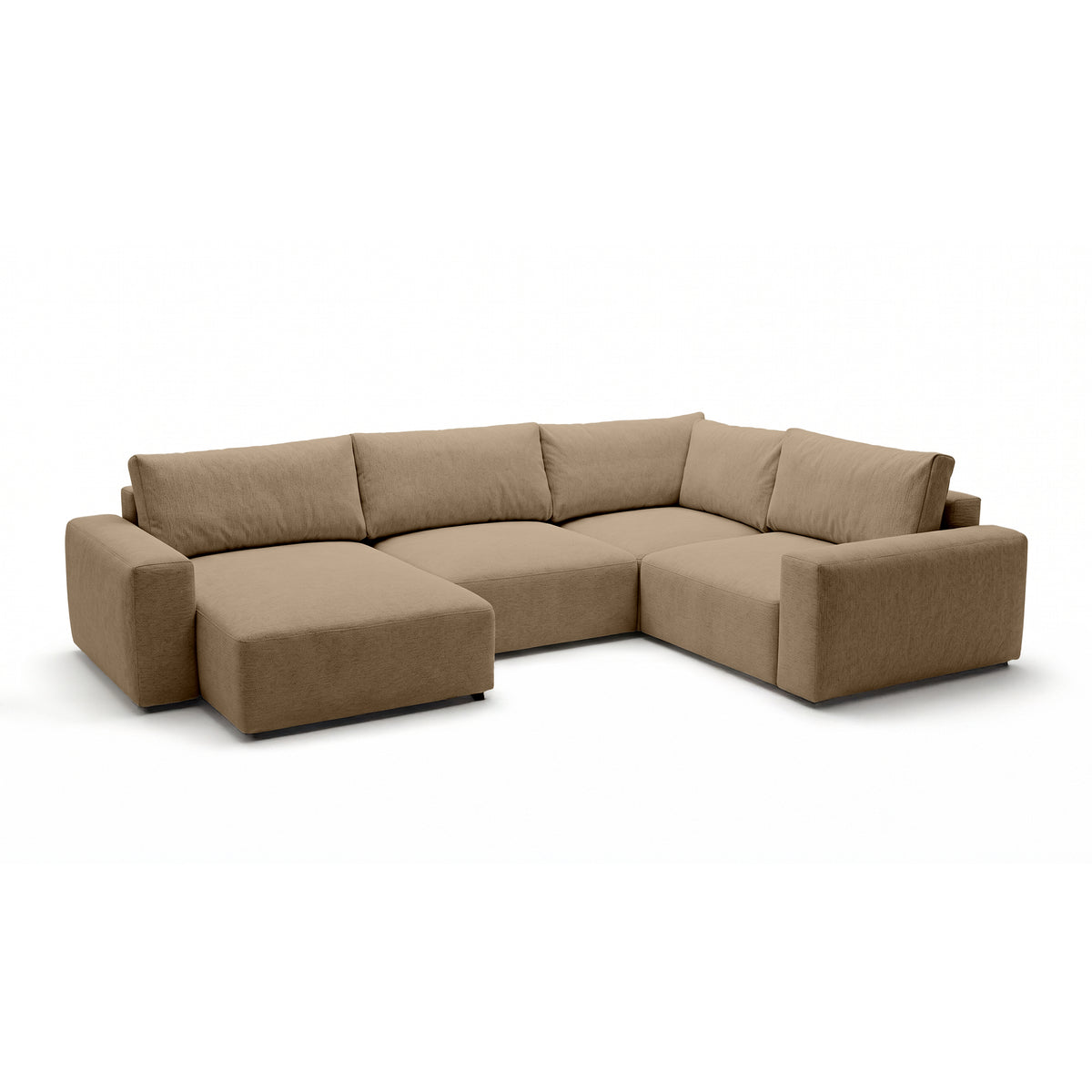 Modulaire hoekbank UL Iskeli Plus 341 cm Notenbeige (ARAGON 14), linkszijdig, schuin aanzicht – grote hoekbank in Aragon-stof