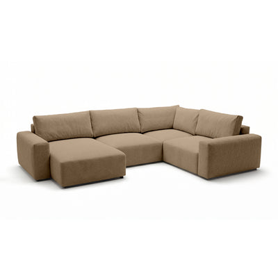 Modulaire hoekbank UL Iskeli Plus 341 cm Notenbeige (ARAGON 14), linkszijdig, schuin aanzicht – grote hoekbank in Aragon-stof