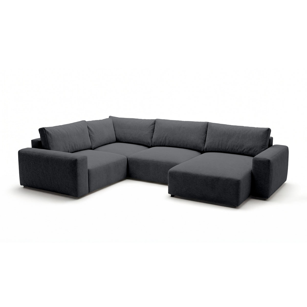 Modulaire hoekbank UL Iskeli Plus 341 cm Donker Asgrijs (ARAGON 93), rechtszijdig, schuin aanzicht – grote hoekbank in Aragon-stof