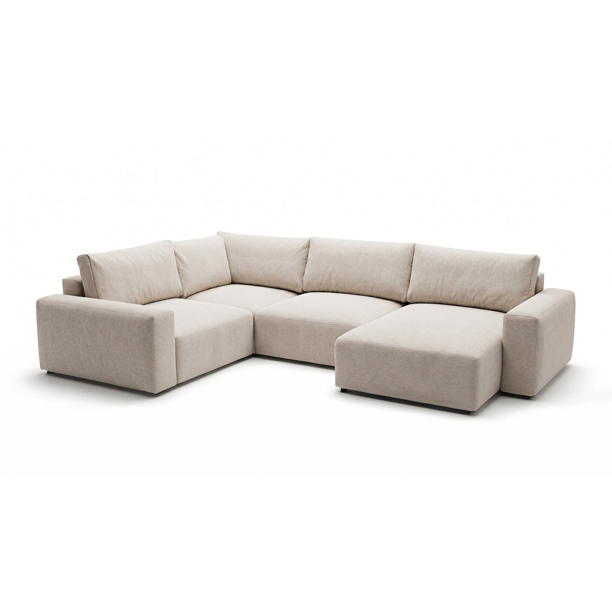 Modulaire hoekbank UL Iskeli Plus 341 cm Crème Taupe (ARAGON 03), rechtszijdig, schuin aanzicht – hoekbank met twee opbergruimtes