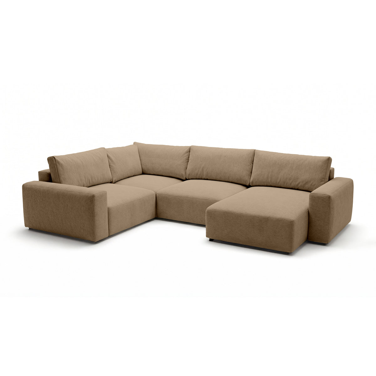 Modulaire hoekbank UL Iskeli Plus 341 cm Notenbeige (ARAGON 14), rechtszijdig, schuin aanzicht – grote hoekbank in Aragon-stof