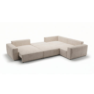 Modulaire hoekbank UL Iskeli Plus Crème Taupe (ARAGON 03), linkszijdig, uitgeklapt – hoekbank voor dagelijks gebruik als slaapbank