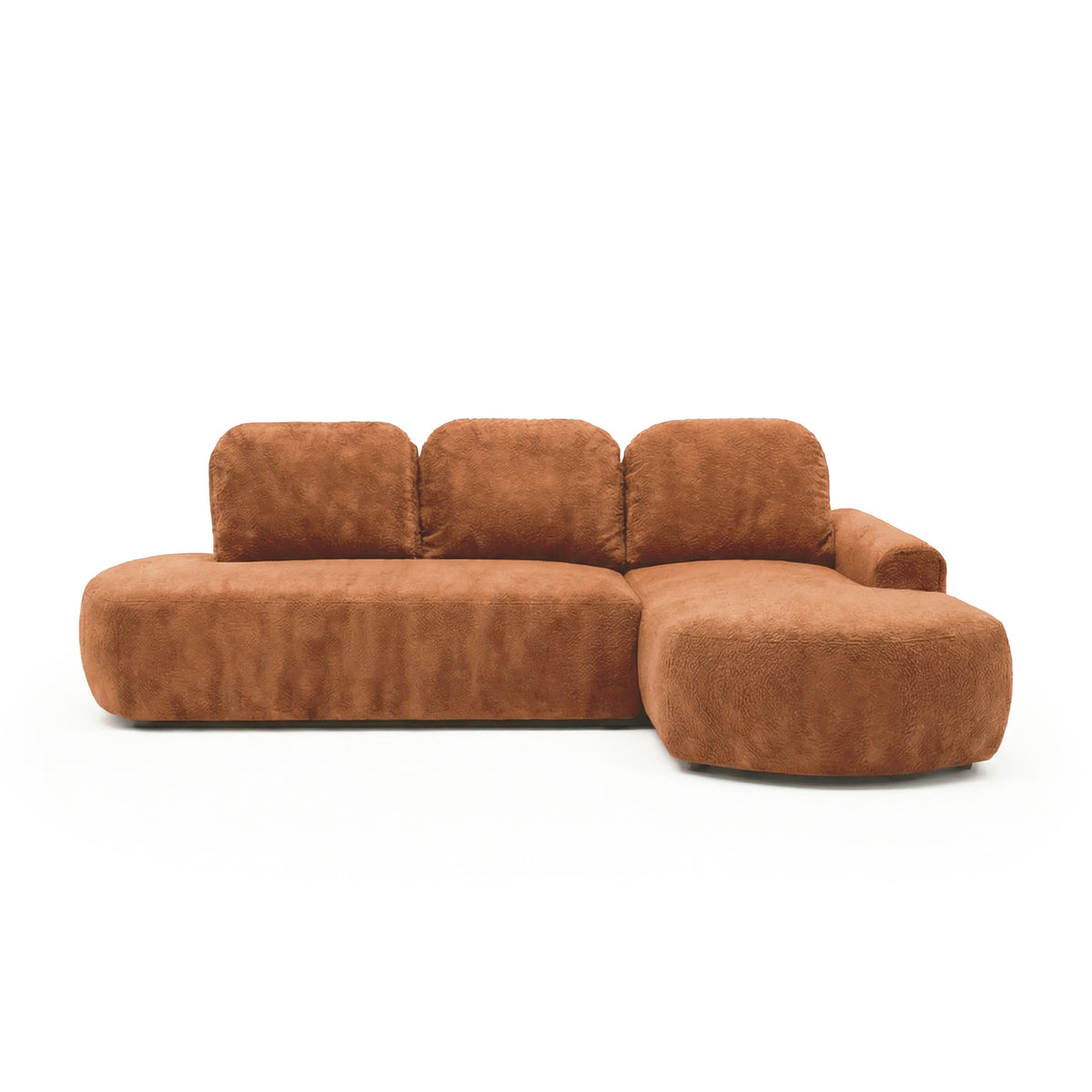 Moluni-hoekbank 263 cm Roestbruin (BELLINI 09), rechtszijdig – chaise longue aan de rechterkant, vooraanzicht