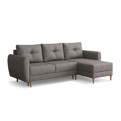 Uitklapbare Harmi-hoekbank 235 cm Zilveren Mist (SAWANA 05), rechtszijdige versie met opbergruimte voor beddengoed