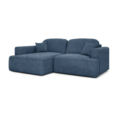 Canapé d'angle Senvali 240 cm Bleu Granit (CLOUD 74), version gauche – canapé d'angle convertible avec Automat DL, vue de trois quarts
