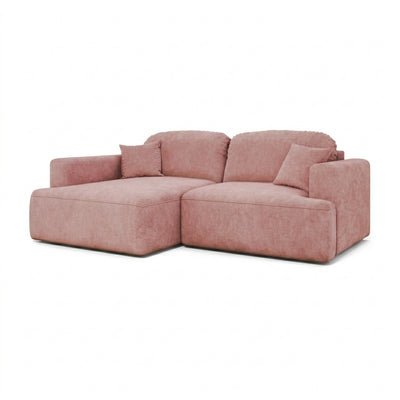 Canapé d'angle Senvali 240 cm Prune Cannelle (CLOUD 63), version gauche – canapé d'angle avec fonction couchage, vue de trois quarts
