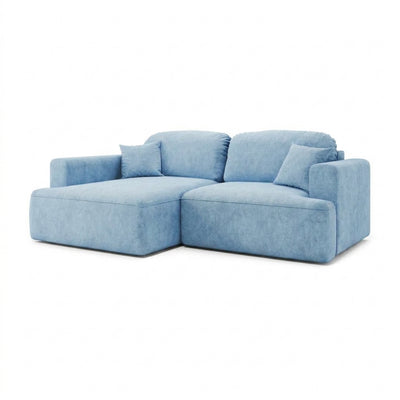 Canapé d'angle Senvali 240 cm Lazur Acier (CLOUD 71), version gauche – canapé d'angle pour le salon de style bohème, vue de trois quarts