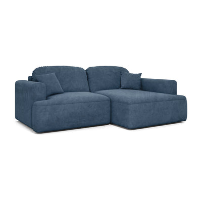 Canapé d'angle Senvali 240 cm Bleu Granit (CLOUD 74), version droite – canapé d'angle convertible moderne, vue de trois quarts