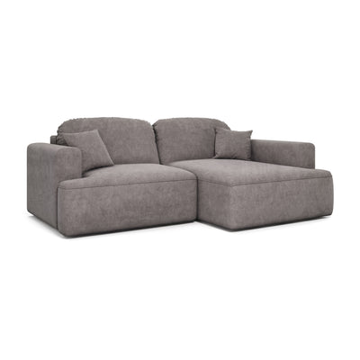 Canapé d'angle Senvali 240 cm Pourpre Atténué (CLOUD 82), version droite – canapé d'angle avec grands coussins, vue de trois quarts