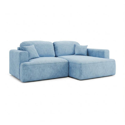 Canapé d'angle Senvali 240 cm Lazur Acier (CLOUD 71), version droite – canapé d'angle pour dormir avec chaise longue, vue de trois quarts
