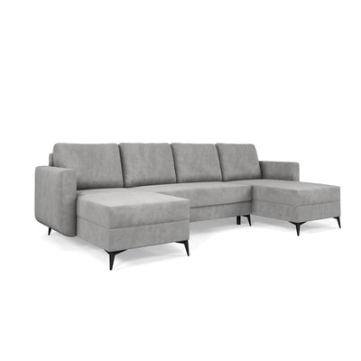 U-hoekbank met slaapfunctie Forra 303 cm Staalgrijs (MANILA 16), twee chaise longues en zwarte metalen poten