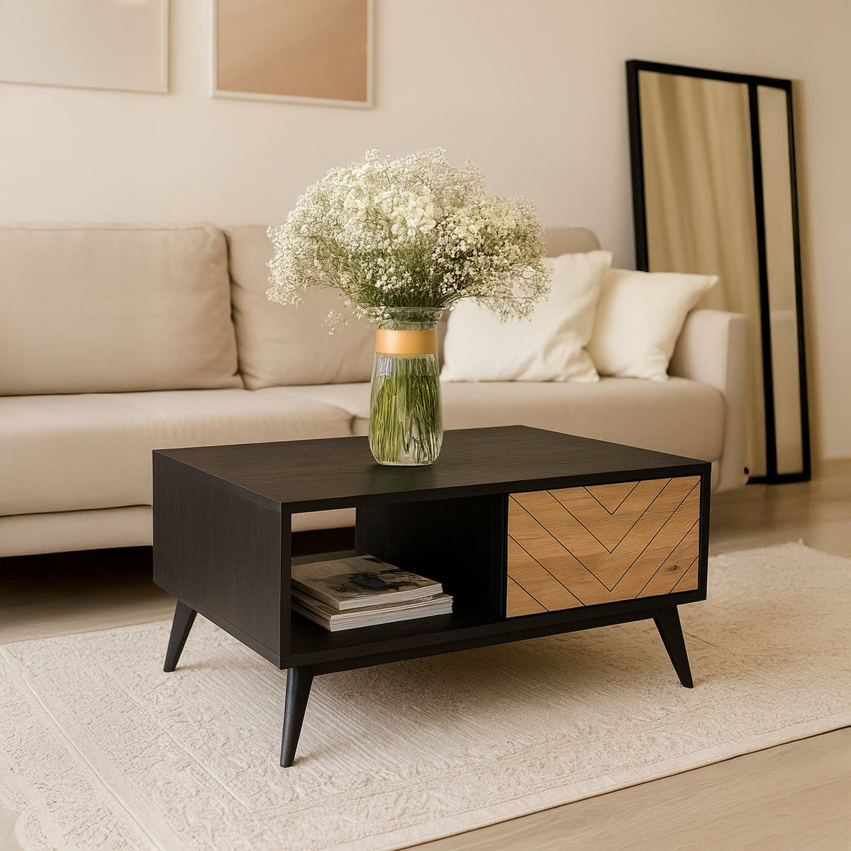 Nirwana Coffee Table 104x40 cm with Drawer, Industrial Style – photo 2