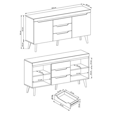 Trava Sideboard with Drawers and Cabinets 160x83, Scandinavian Style – photo 8