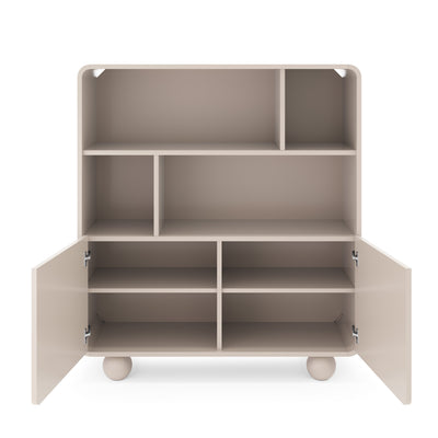 Ballo Bookcase 108x121, Japandi Style – with doors open