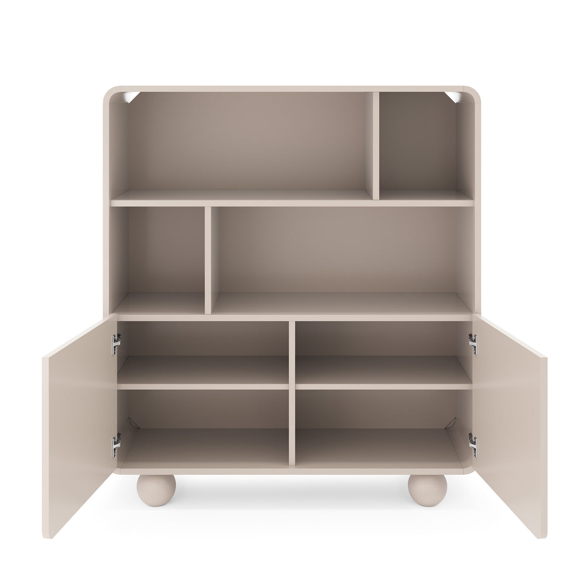 Ballo Bookcase 108x121, Japandi Style – with doors open