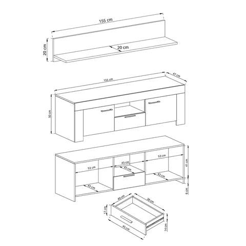 Gorky TV Unit Set with Shelf 155x50 + 155x20, Modern Style – photo 8