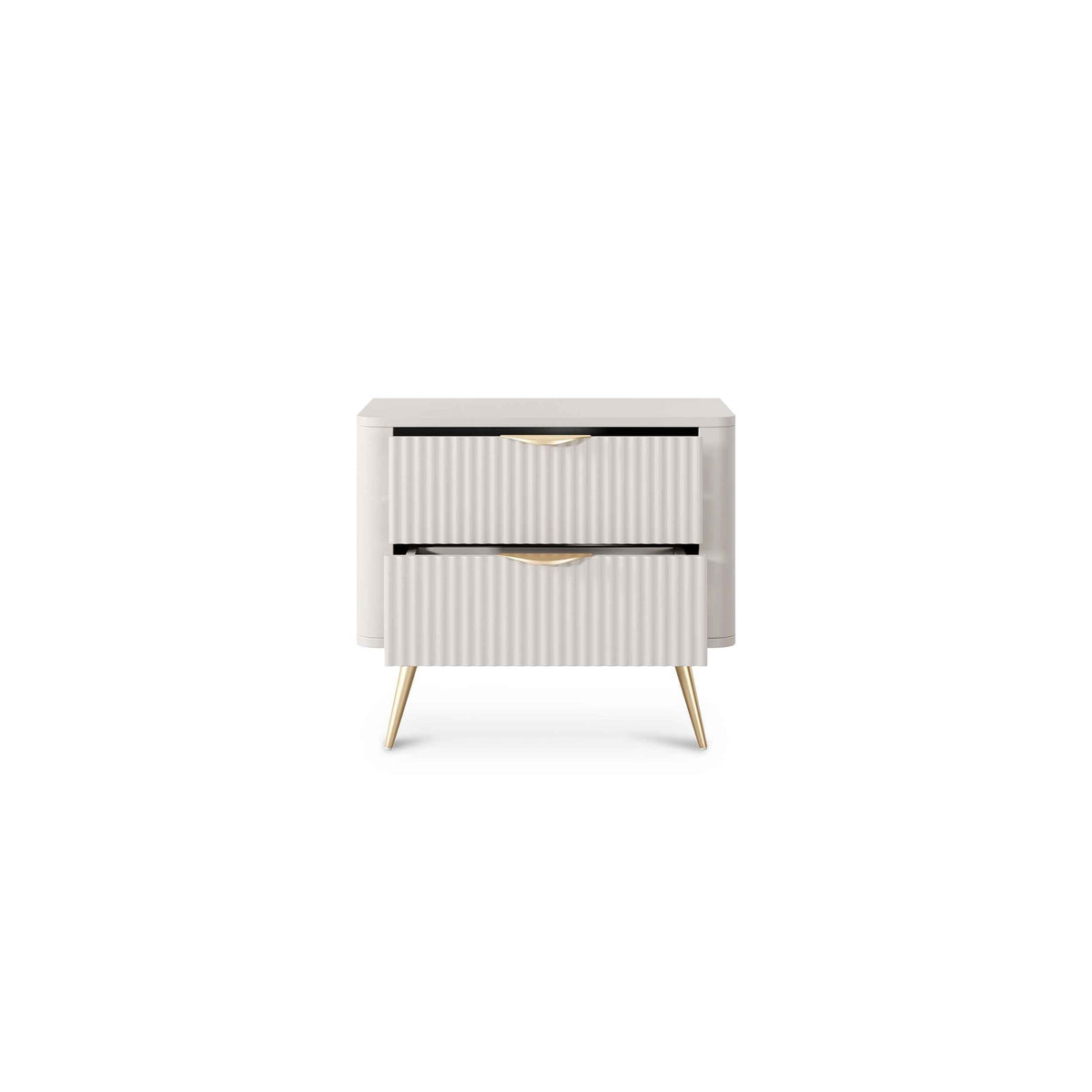 Laanti Bedside Table with 2 Drawers 63x55 cm, Elegant Style – with doors open