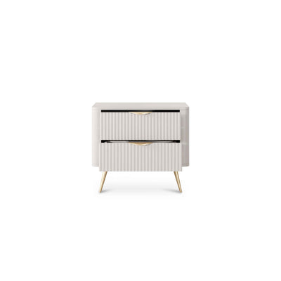 Laanti Bedside Table with 2 Drawers 63x55 cm, Elegant Style – with doors open