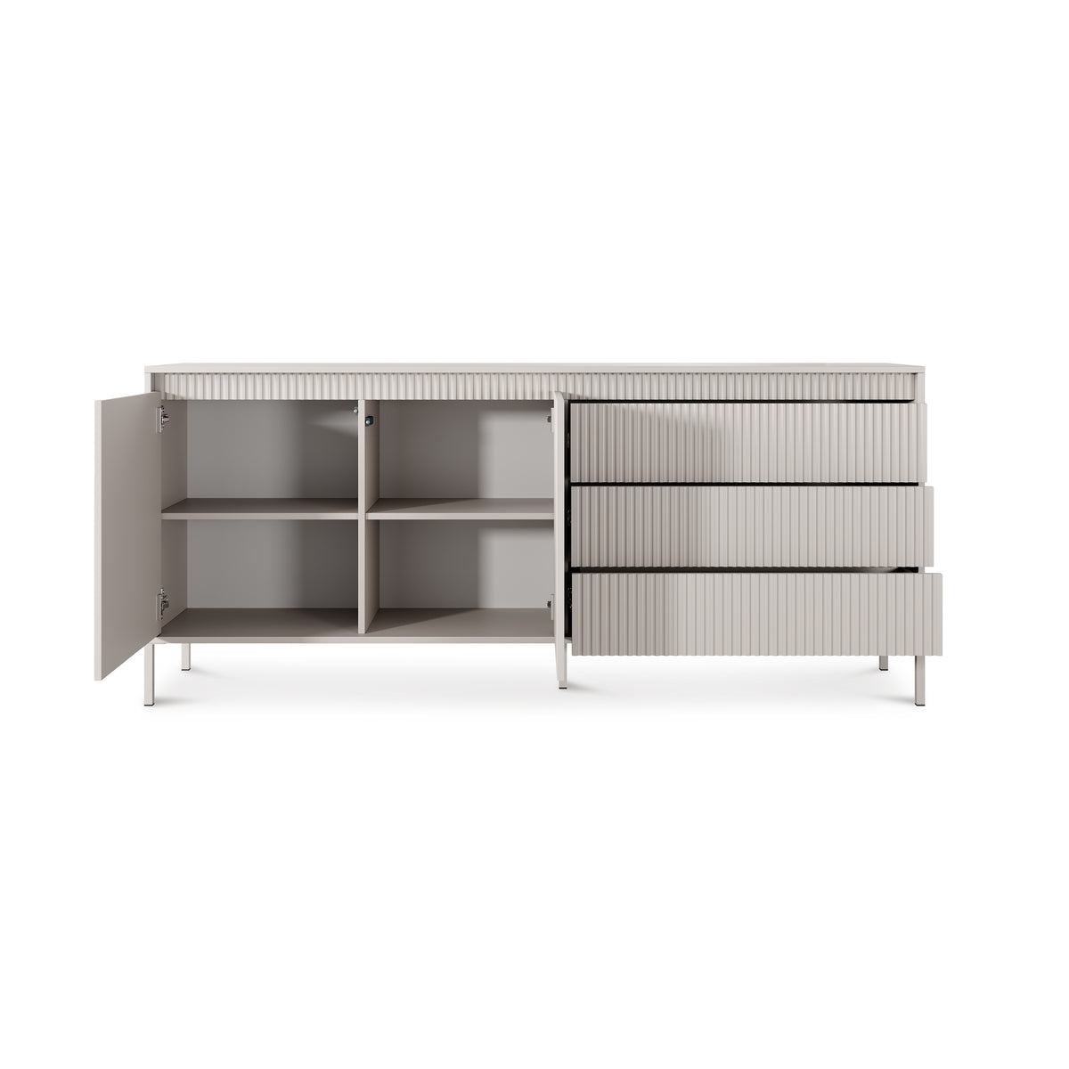 Senra Sideboard with Doors and Drawers 187x81, Japandi Style – with doors open