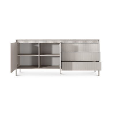 Senra Sideboard with Doors and Drawers 187x81, Japandi Style – with doors open
