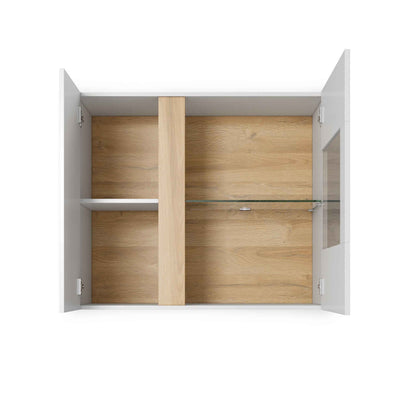 Armelia Wall-mounted Glass Display Cabinet 97x83 cm, Minimalist Style – with doors open